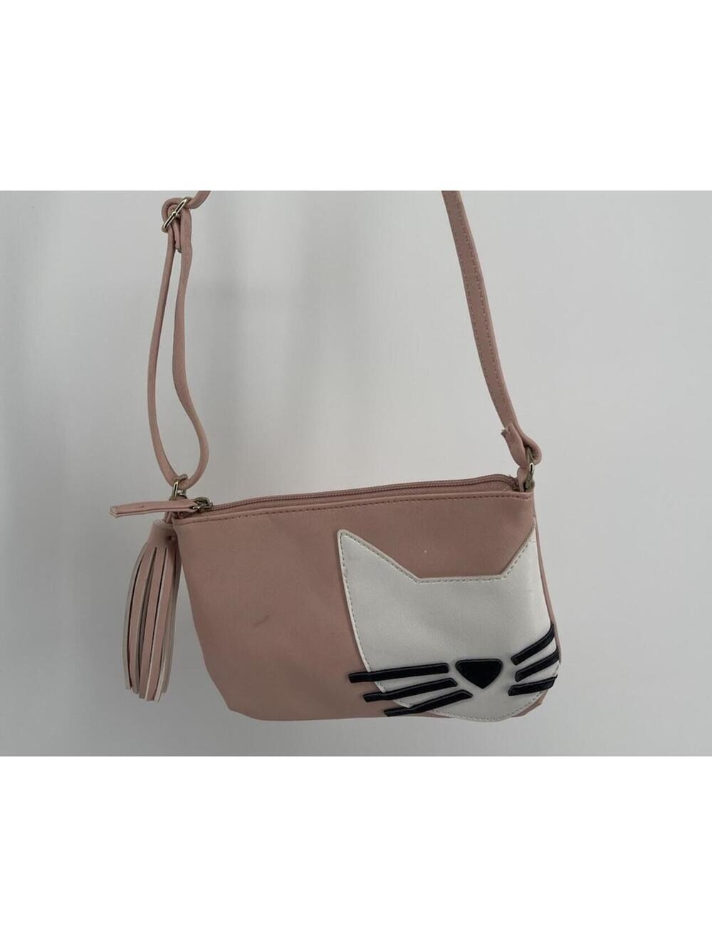 Deb & Dave Small Shoulder Purse Pink & White Cat Face Crossbody
